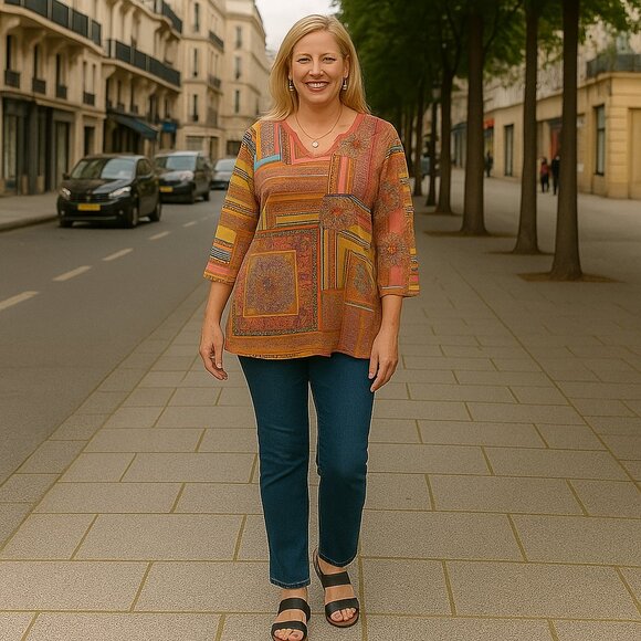 Norm Thompson XL Boho Gyspy Hippy 3/4 Sleeve 100% Cotton Top - Picture 3 of 8